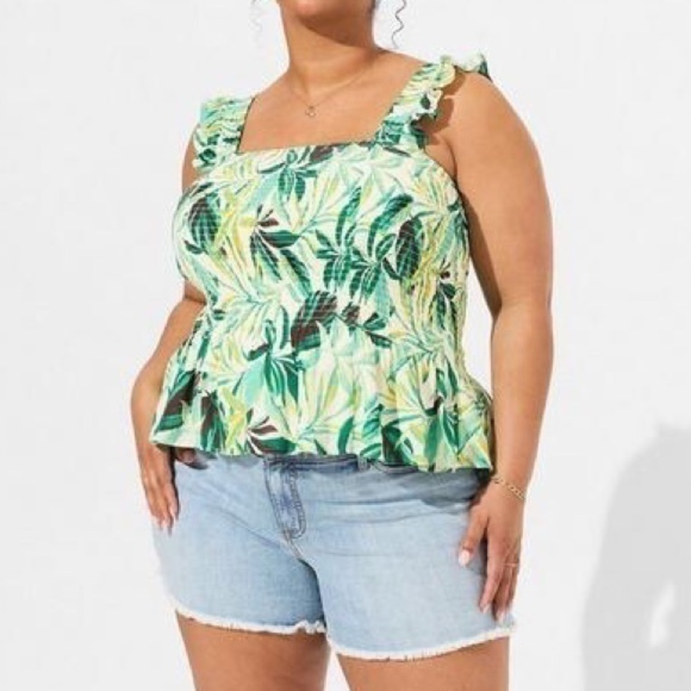 Torrid peplum gauze smocked tropical ruffle tank top 4X